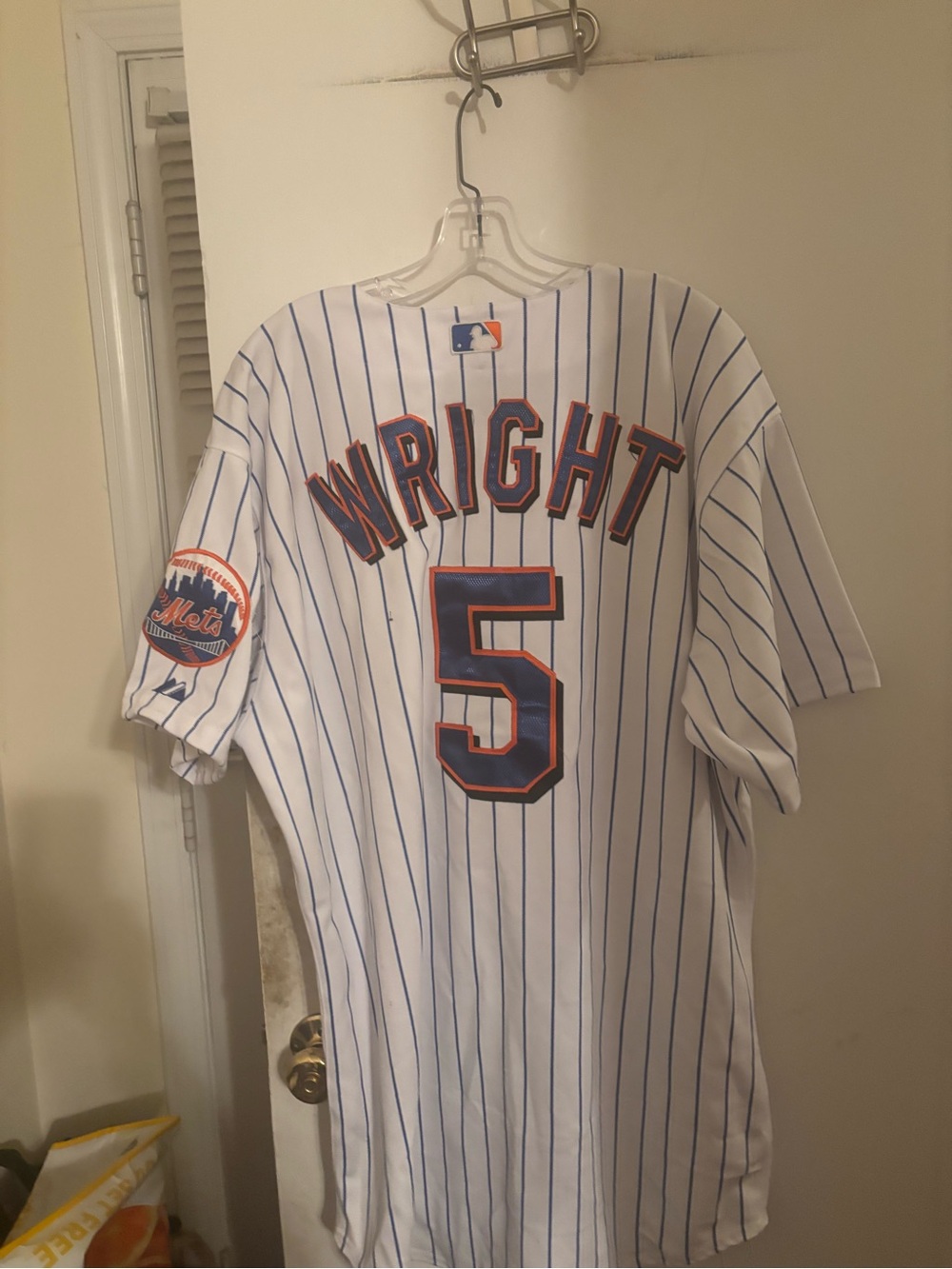 Majestic White & Blue Pinstripe Mets Replica Jersey with Orange Trim